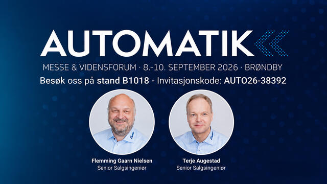 Vi deltar på Automatik 2026 i Brøndby. Besøk oss for faglige samtaler om automasjon, sikkerhet og fremtidens industriløsninger.

